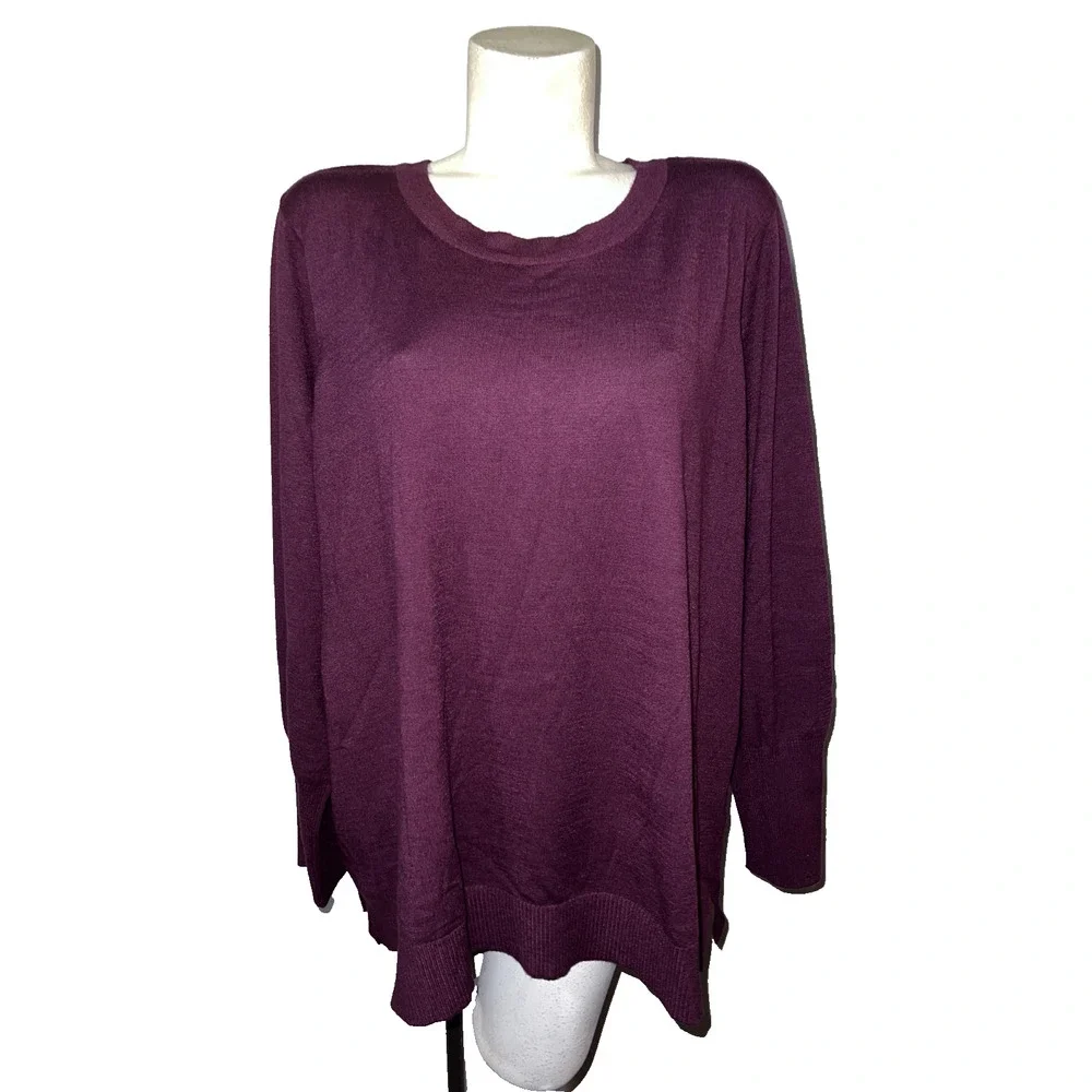 SOFT SURROUNDINGS Sweater Plus Size 2X/3X Burgundy Ribbed Trim/Hem LS Knit Top